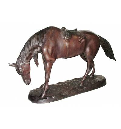 Bronze animalier : cheval en bronze BRZ1376  ( H .30 x L .61 Cm )  Poids : 9 Kg 