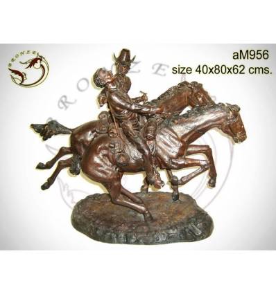 Sculpture de cavalier cowboy en bronze AM956 ( H .62 x L :80 Cm ) Poids : Kg 