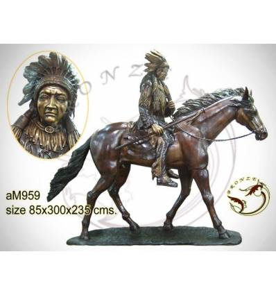 Sculpture de cavalier cowboy en bronze AM959 ( H .235 x L :300 Cm ) Poids : Kg 