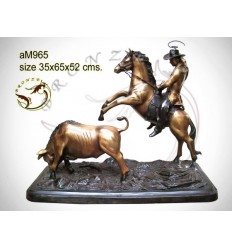 Sculpture de cavalier cowboy en bronze AM965 ( H .52 x L :65 Cm ) Poids : Kg 