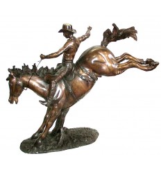 Sculpture de cavalier cowboy en bronze BRZ0984 ( H .109 x L :129 Cm ) Poids : 43 Kg 