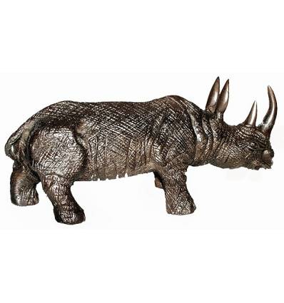 rhinocéros en bronze BRZ0136-5 ( H .12 x L :28 Cm ) Poids : 3 Kg 