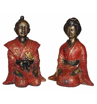 Couple de japonnais en bronze BRZ0041R-11 ( H .28 x L : Cm ) Poids : 8 Kg 