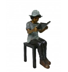 Sculpture enfant sur tabouret en bronze Réf : BRZ1311TAB